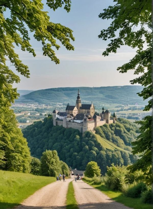 a green working space with laptop, notes, plants, computer